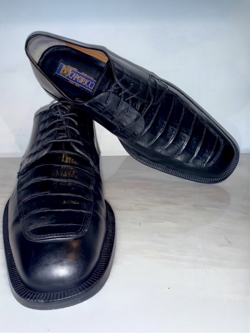 Caporicci Linea Blue Genuine Crocodile Oxford Shoes Men's 12 Black Italy